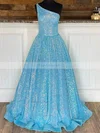 A-line One Shoulder Sequined Sweep Train Prom Dresses With Pockets #Favs020112404