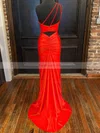 Trumpet/Mermaid One Shoulder Silk-like Satin Sweep Train Prom Dresses With Split Front #Favs020112405
