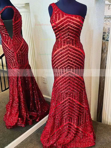 Trumpet/Mermaid One Shoulder Sequined Floor-length Prom Dresses #Favs020112411