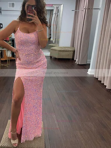 Sheath/Column Scoop Neck Sequined Floor-length Prom Dresses With Split Front #Favs020112414