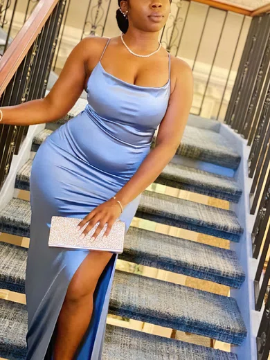 Sheath/Column Cowl Neck Silk-like Satin Floor-length Prom Dresses With Split Front #Favs020112425