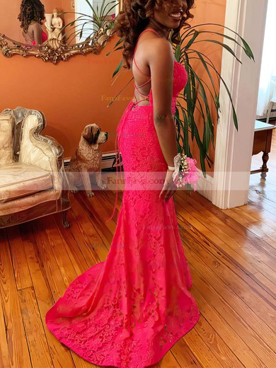 Trumpet/Mermaid Scoop Neck Lace Sweep Train Prom Dresses #Favs020112431
