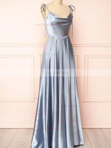 A-line Cowl Neck Silk-like Satin Sweep Train Prom Dresses With Split Front #Favs020112447