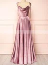 A-line Cowl Neck Silk-like Satin Sweep Train Prom Dresses With Split Front #Favs020112447