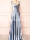 A-line Cowl Neck Silk-like Satin Sweep Train Prom Dresses With Split Front #Favs020112447