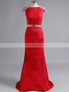 Red Sheath/Column Silk-like Satin Appliques Lace with Cap Straps Gorgeous Prom Dress #Favs02019924