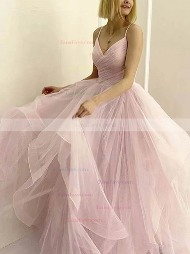 Ball Gown V-neck Tulle Sweep Train Prom Dresses With Ruffles #Favs020112495