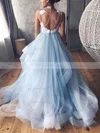Ball Gown V-neck Tulle Sweep Train Prom Dresses With Appliques Lace #Favs020112498