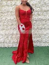 Sheath/Column V-neck Lace Floor-length Prom Dresses With Feathers / Fur #Favs020112535