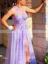 A-line One Shoulder Tulle Sweep Train Prom Dresses With Split Front #Favs020112537