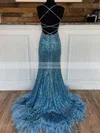 Sheath/Column Scoop Neck Sequined Sweep Train Prom Dresses With Split Front #Favs020112539