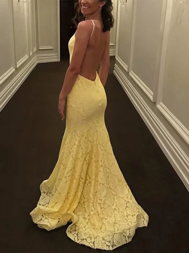 Trumpet/Mermaid Square Neckline Lace Sweep Train Prom Dresses #Favs020112555
