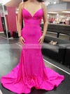 Trumpet/Mermaid V-neck Jersey Sweep Train Prom Dresses With Ruffles #Favs020112584