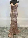 Trumpet/Mermaid V-neck Sequined Sweep Train Prom Dresses #Favs020112612