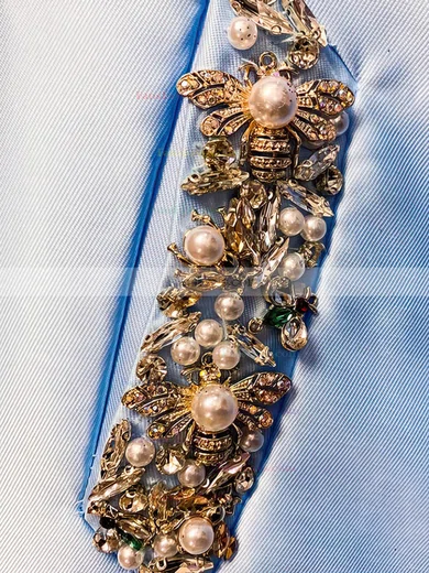 A-line V-neck Satin Sweep Train Prom Dresses With Pockets #Favs020112636