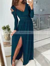 A-line V-neck Jersey Floor-length Prom Dresses With Split Front #Favs020112697