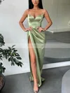 Sheath/Column V-neck Silk-like Satin Floor-length Prom Dresses With Split Front #Favs020112706