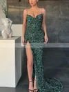 Sheath/Column V-neck Sequined Sweep Train Prom Dresses With Split Front #Favs020112708