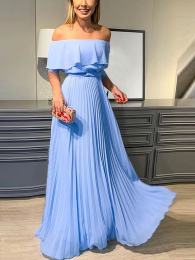 A-line Off-the-shoulder Chiffon Floor-length Prom Dresses With Pleats #Favs020112763