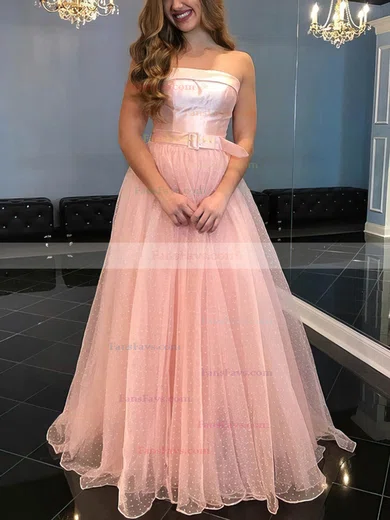 A-line Strapless Tulle Floor-length Prom Dresses With Sashes / Ribbons #Favs020112787