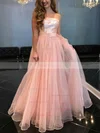 A-line Strapless Tulle Floor-length Prom Dresses With Sashes / Ribbons #Favs020112787