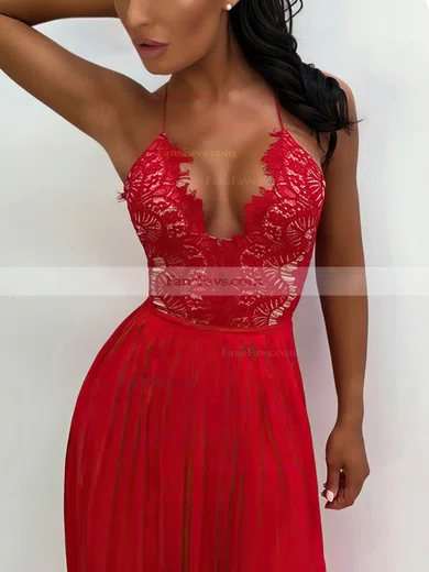 A-line V-neck Lace Chiffon Floor-length Prom Dresses With Split Front #Favs020112790