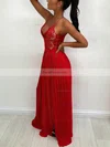 A-line V-neck Lace Chiffon Floor-length Prom Dresses With Split Front #Favs020112790