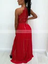 A-line V-neck Lace Chiffon Floor-length Prom Dresses With Split Front #Favs020112790