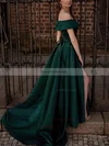 A-line Off-the-shoulder Silk-like Satin Sweep Train Prom Dresses With Split Front #Favs020112837