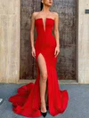 Trumpet/Mermaid Strapless Stretch Crepe Sweep Train Prom Dresses With Split Front #Favs020112860