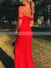 Sheath/Column Off-the-shoulder Stretch Crepe Floor-length Prom Dresses With Split Front #Favs020112861