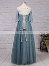 A-line Scoop Neck Tulle Floor-length Beading Prom Dresses #Favs020102046