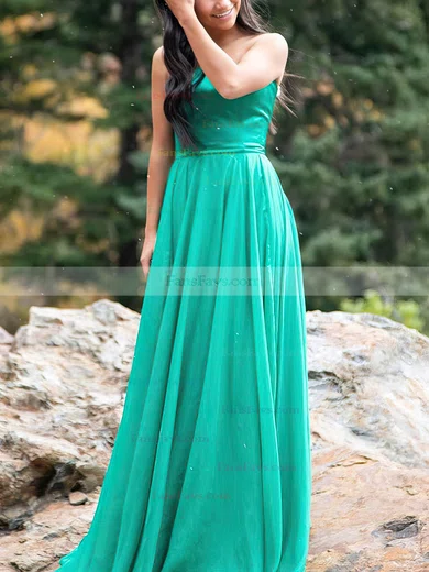 A-line Strapless Chiffon Sweep Train Prom Dresses #Favs020112924