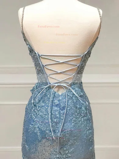 Sheath/Column V-neck Lace Sequined Sweep Train Prom Dresses With Split Front #Favs020112964