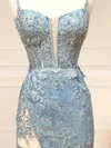 Sheath/Column V-neck Lace Sequined Sweep Train Prom Dresses With Split Front #Favs020112964