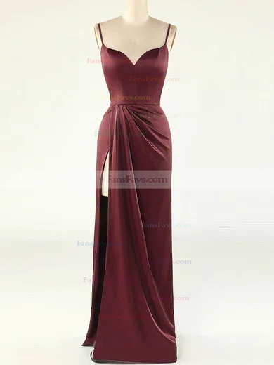 Sheath/Column V-neck Silk-like Satin Floor-length Prom Dresses With Split Front #Favs020112968