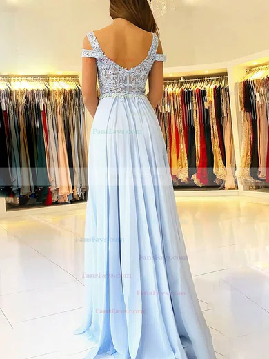 A-line V-neck Chiffon Floor-length Prom Dresses With Split Front #Favs020112970