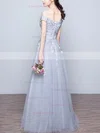 A-line Off-the-shoulder Tulle Floor-length Appliques Lace Prom Dresses #Favs020102047