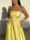 A-line Strapless Satin Sweep Train Prom Dresses With Split Front #Favs020113005