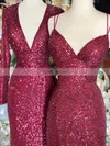 Sheath/Column V-neck Sequined Sweep Train Prom Dresses With Split Front #Favs020113021