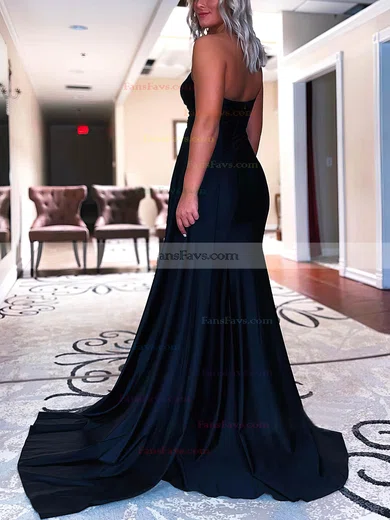 Trumpet/Mermaid One Shoulder Silk-like Satin Sweep Train Prom Dresses With Ruffles #Favs020113023