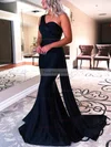 Trumpet/Mermaid One Shoulder Silk-like Satin Sweep Train Prom Dresses With Ruffles #Favs020113023