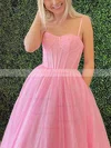A-line Sweetheart Tulle Glitter Floor-length Prom Dresses With Pockets #Favs020113033