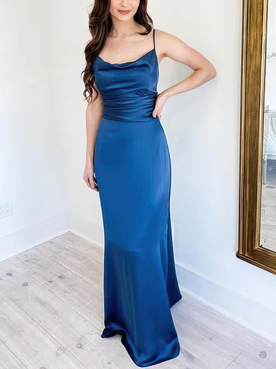 Sheath/Column Cowl Neck Silk-like Satin Floor-length Prom Dresses With Ruffles #Favs020113047