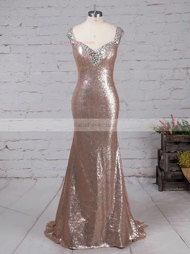Trumpet/Mermaid V-neck Sequined Sweep Train Beading Prom Dresses #Favs02016911