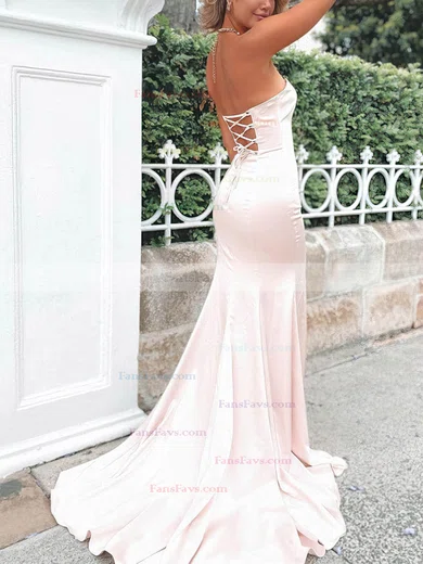 Trumpet/Mermaid Strapless Silk-like Satin Sweep Train Prom Dresses With Split Front #Favs020113119