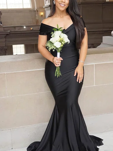 Trumpet/Mermaid Off-the-shoulder Jersey Sweep Train Prom Dresses With Ruffles #Favs020113171