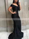 Trumpet/Mermaid Off-the-shoulder Jersey Sweep Train Prom Dresses With Ruffles #Favs020113171