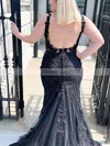 Trumpet/Mermaid V-neck Tulle Lace Sweep Train Prom Dresses With Appliques Lace #Favs020113178