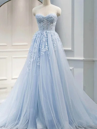 Princess Sweetheart Tulle Lace Sweep Train Prom Dresses With Appliques Lace #Favs020113242